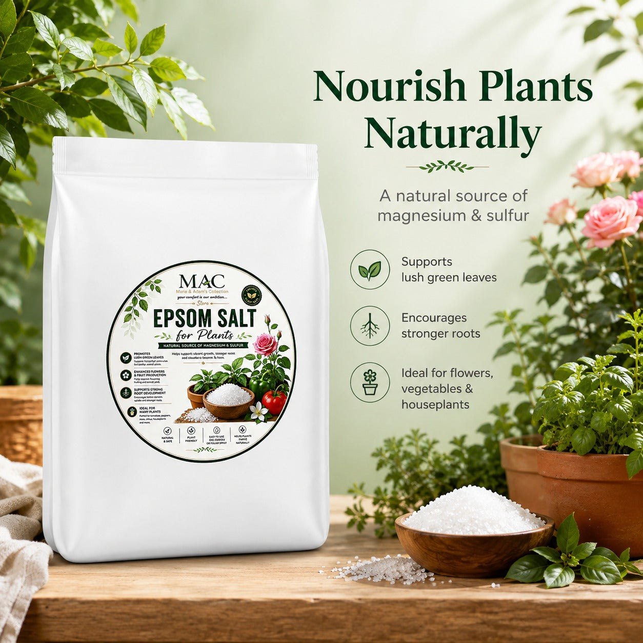 Epsom Salt for Plants 5kg – Magnesium Sulphate Crystals for Garden, Flowers, Vegetables & Houseplants