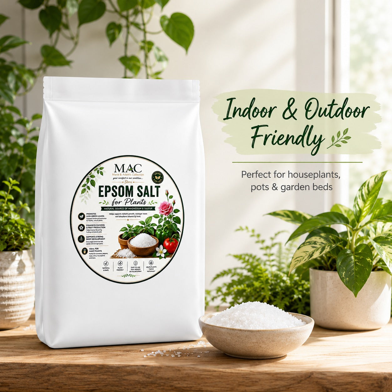 Epsom Salt for Plants 5kg – Magnesium Sulphate Crystals for Garden, Flowers, Vegetables & Houseplants