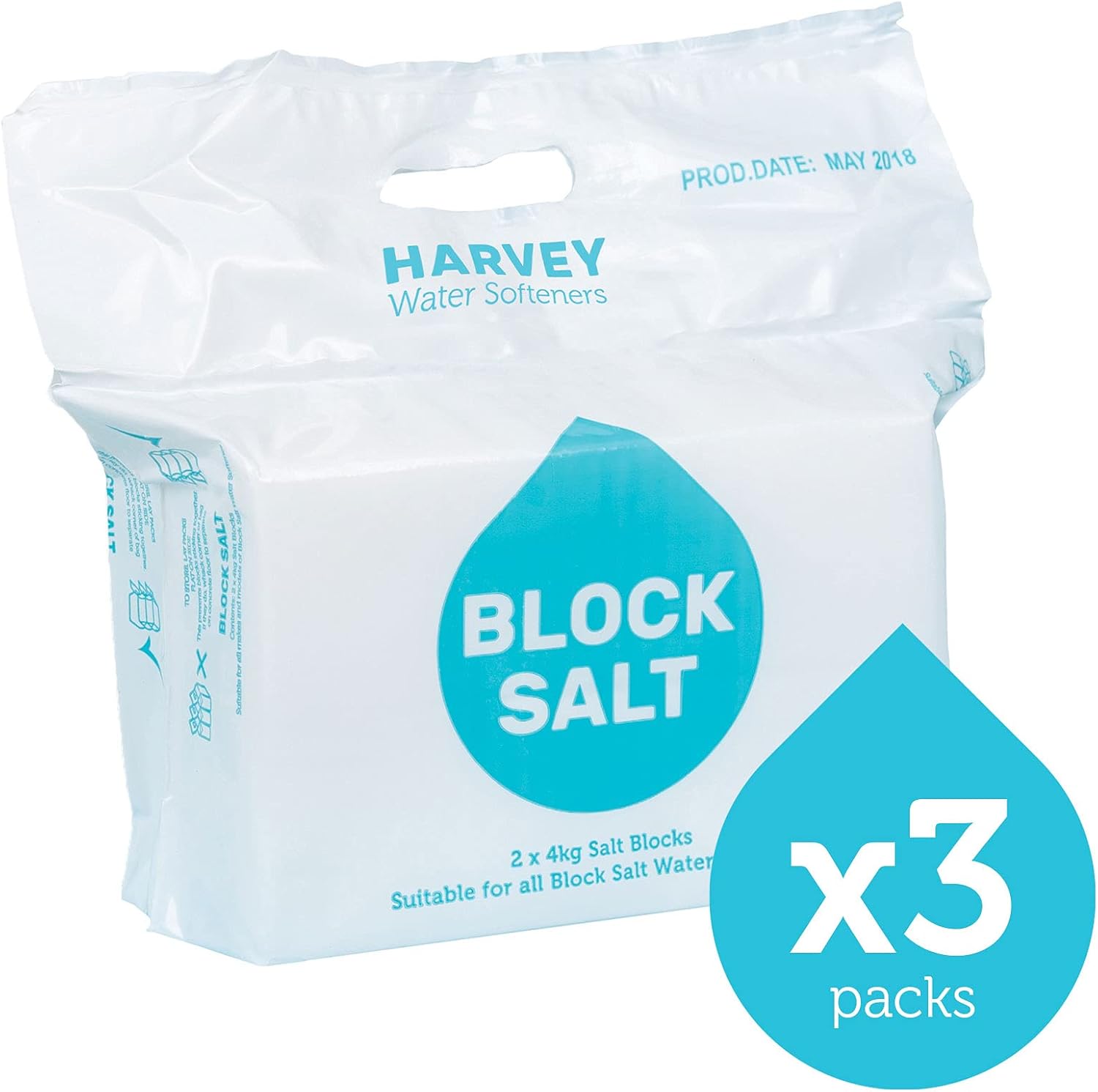 Harvey Block Salt for Water Softeners Original Pure Grade A Food Quality Salt 3 Bags - 6 Blocks Efficient Softening Solution
