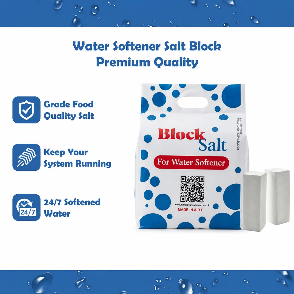 HSD Block Salt 12 Pack – 24 Blocks Water Softener Salt Blocks High Purity Salt for Water Softeners