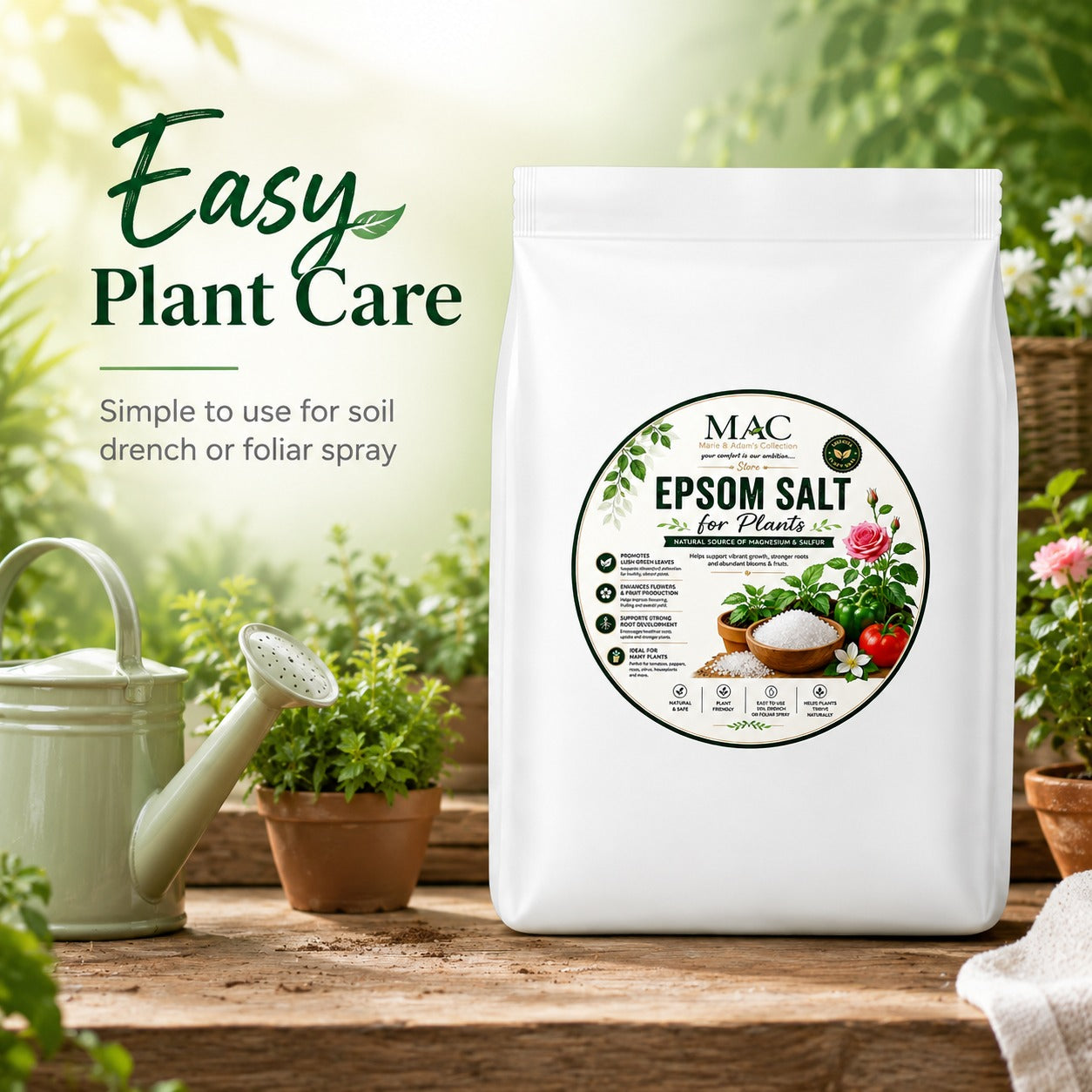 Epsom Salt for Plants 5kg – Magnesium Sulphate Crystals for Garden, Flowers, Vegetables & Houseplants