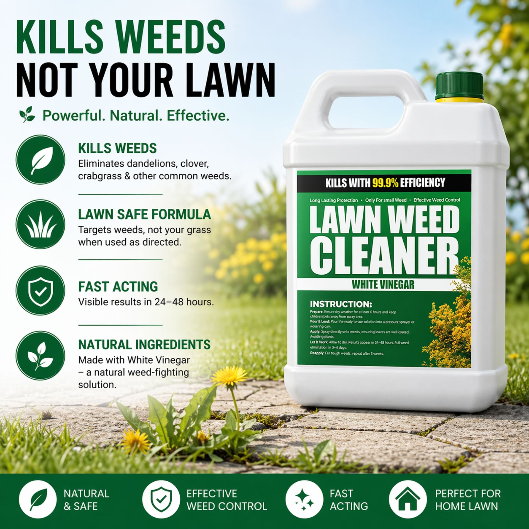 Natural Weed Killer 2x5L (10L Total) – Extra Strong Acetic Acid Weed Killer for Gardens, Lawns, Paths & Driveways – Fast Acting Eco-Friendly Pet Safe Weed Remover Solution