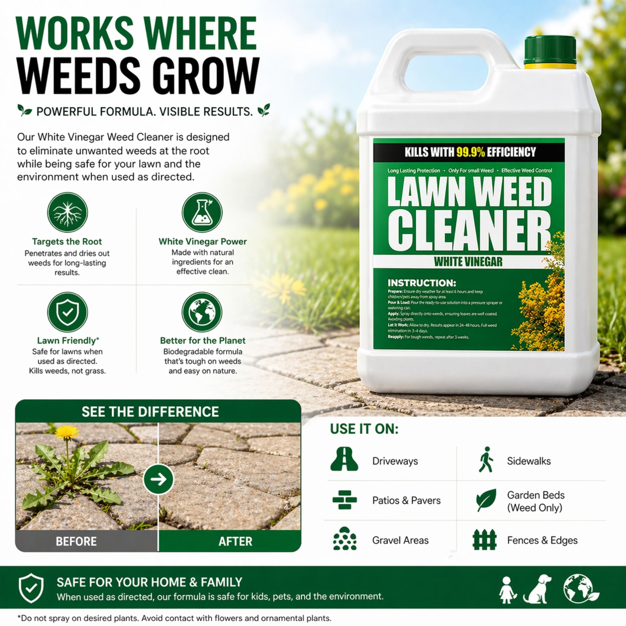 Natural Weed Killer 2x5L (10L Total) – Extra Strong Acetic Acid Weed Killer for Gardens, Lawns, Paths & Driveways – Fast Acting Eco-Friendly Pet Safe Weed Remover Solution