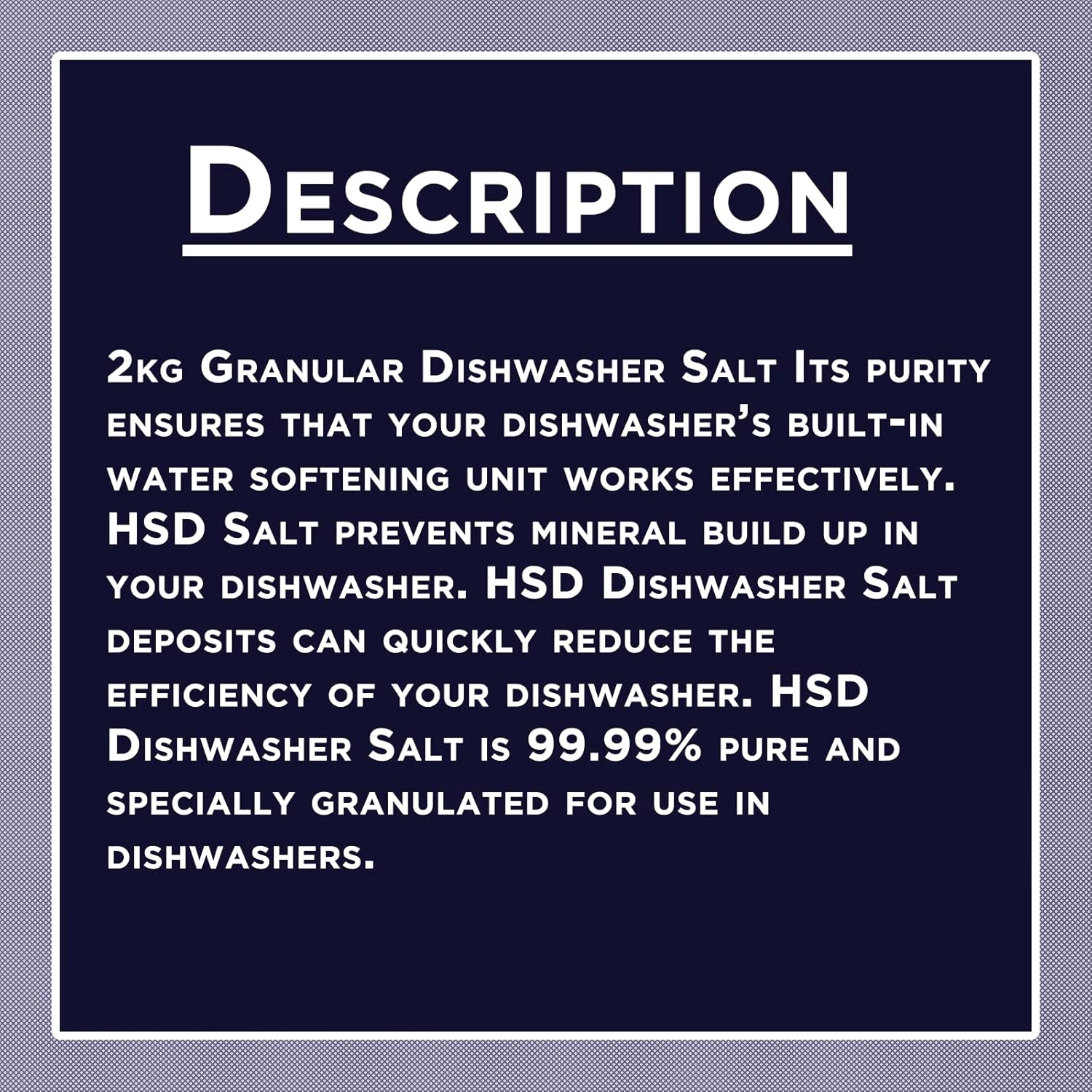 HSD Premium 2kg Dishwasher Salt – Powerful Softener Salt, Food-Grade, Compatible with All Dishwashers