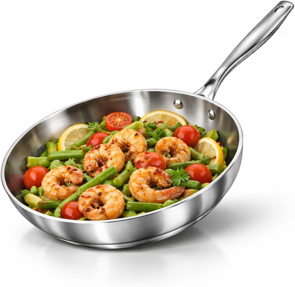 28cm Stainless Steel Frying Pan 5 Ply | Professional Induction Skillet | Multi-Layer Clad Cookware for Searing, Frying & Everyday Cooking