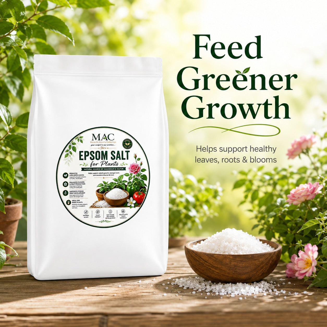 Epsom Salt for Plants 5kg – Magnesium Sulphate Crystals for Garden, Flowers, Vegetables & Houseplants