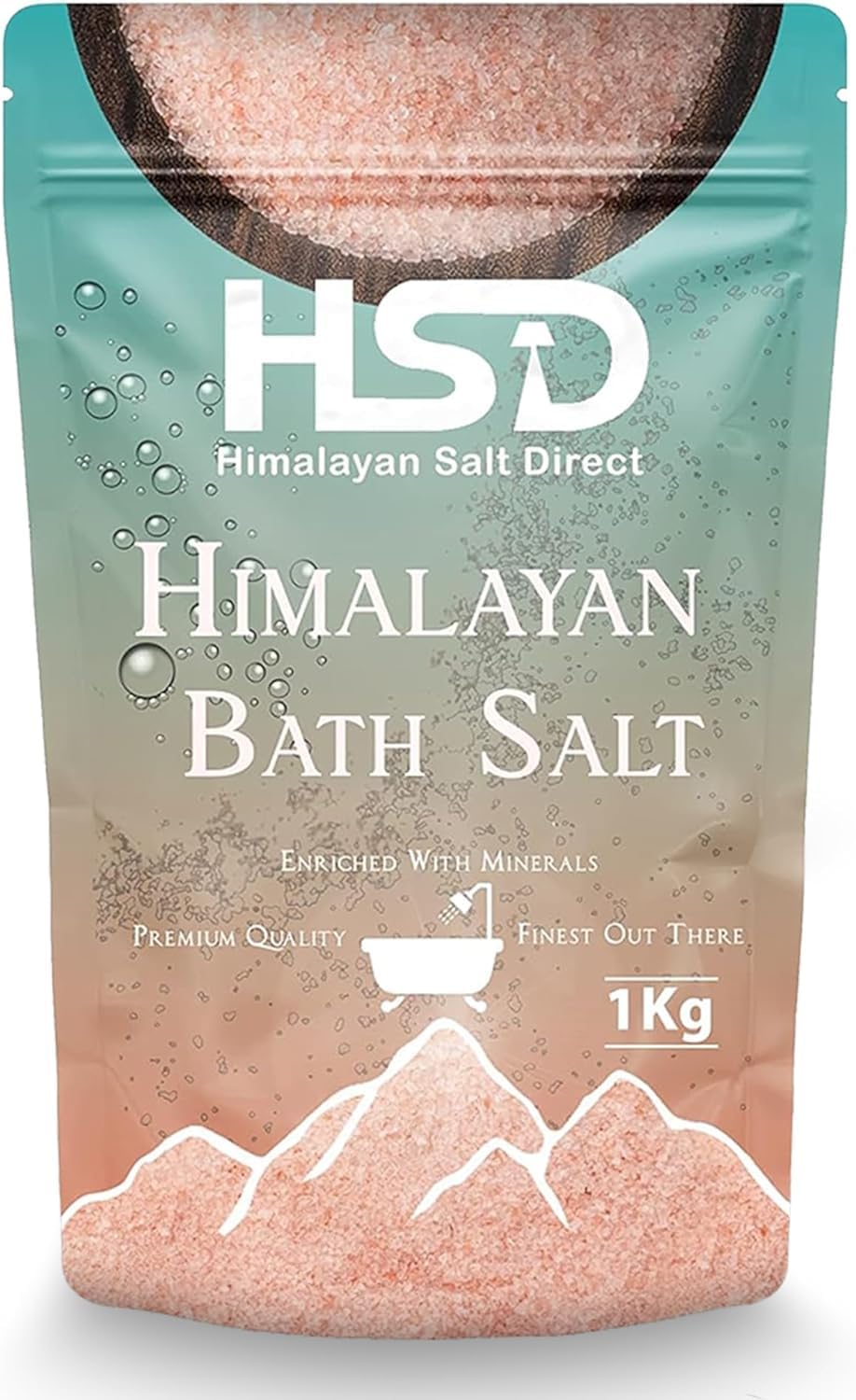 HSD 1KG Bath Salt Pouch Pure Natural Pink Salt - Mineral Salts for Radiant Skin - Our Magnesium Sulfate Bath Salts are Premium Bath Salts for Men and Women - Bath Salts for Muscle Soak
