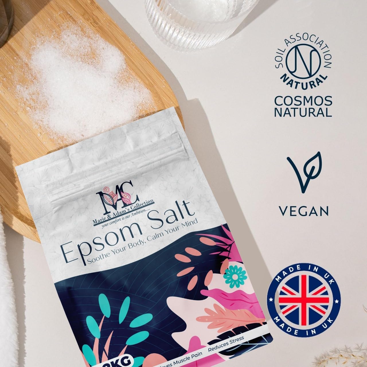 MAC Epsom Bath Salts - 100% Pure Epsom Salts, Our Magnesium Sulphate Bath Salts are Premium Bath Salts for Men and Women, Magnesium Bath Salts for Muscle Soak - Epsom Salts 1kg (1 Pack)