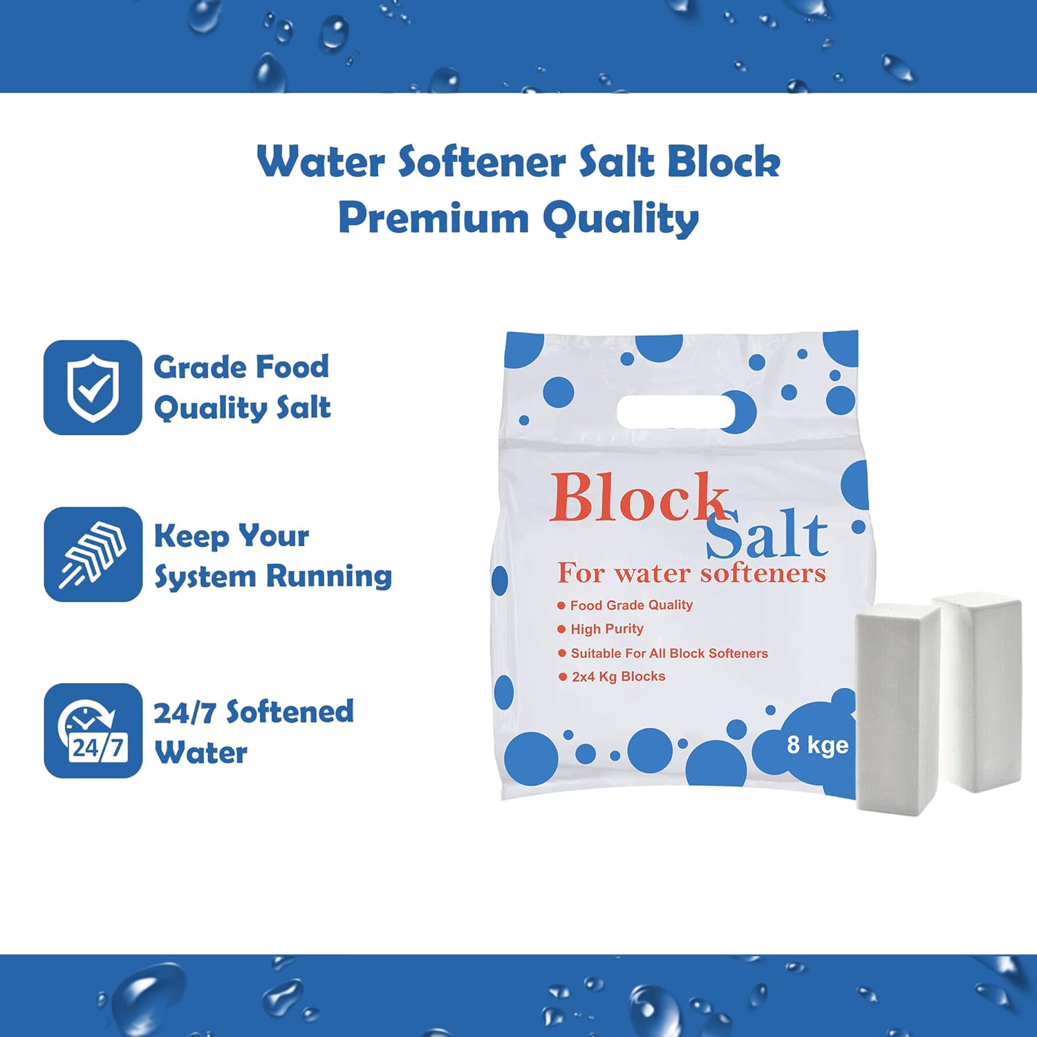 Water Softener Salt Blocks 100% Genuine Food Grade water softener salt block Compatible with All Water Softener Machine, Best For Laundry Kitchen Dishwasher Industrial use Salt Block