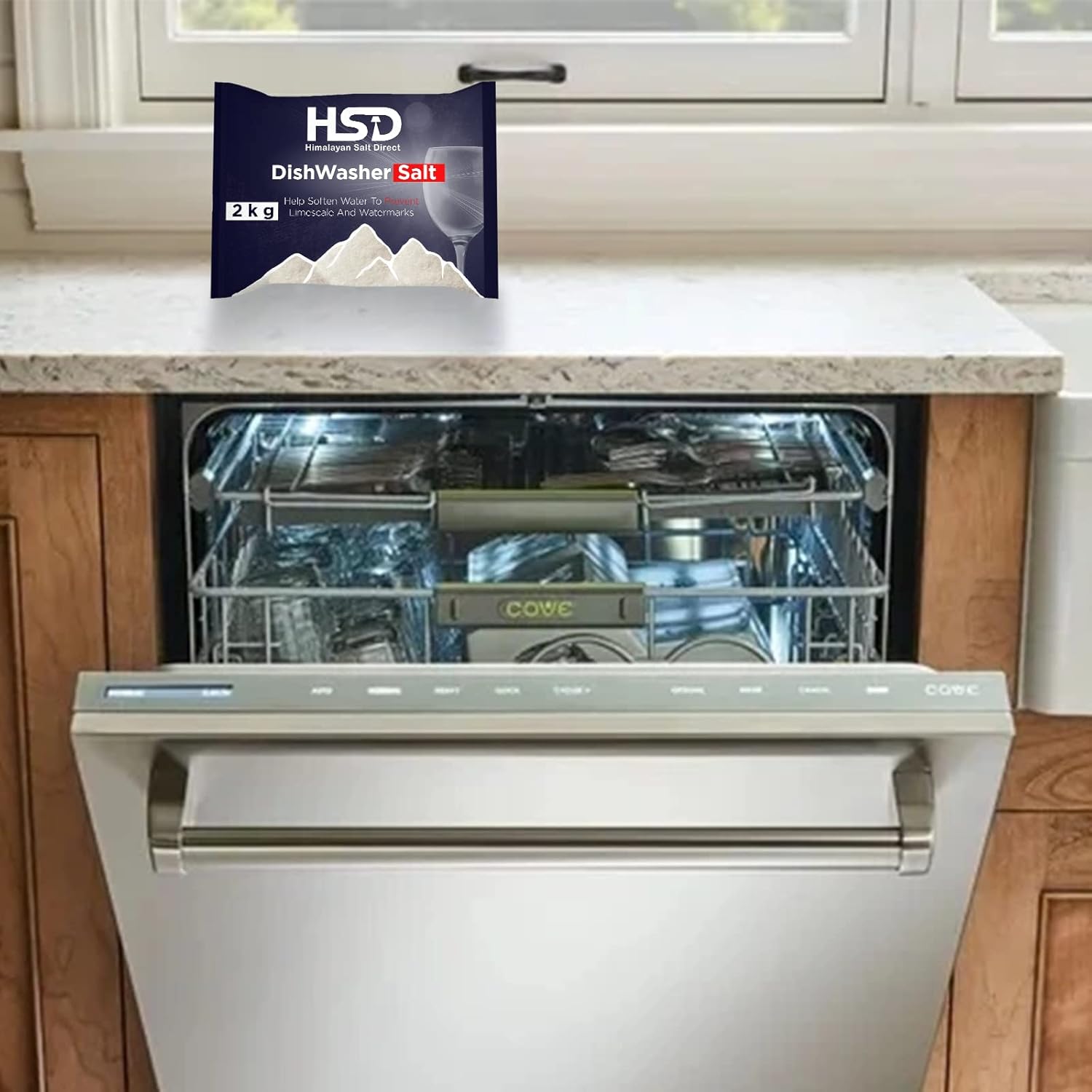 HSD Premium 2kg Dishwasher Salt – Powerful Softener Salt, Food-Grade, Compatible with All Dishwashers