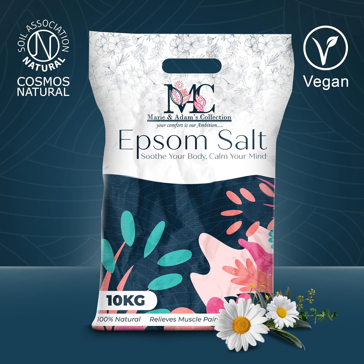 Pure Epsom Salts 10kg, Total Body Therapy, 100% Pure Premium Quality Magnesium Sulphate Traditional Bath Soak, Fine 1.4mm Easily Dissolvable Grain Size, Vegan Friendly