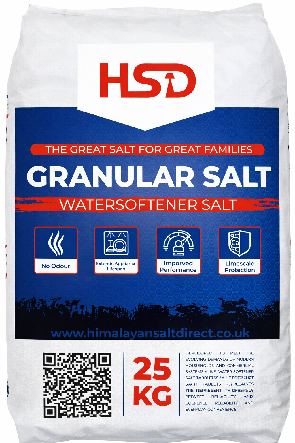 HSD Granular Salt Water Softener Salt Dishwasher Food Grade 25KG Bags