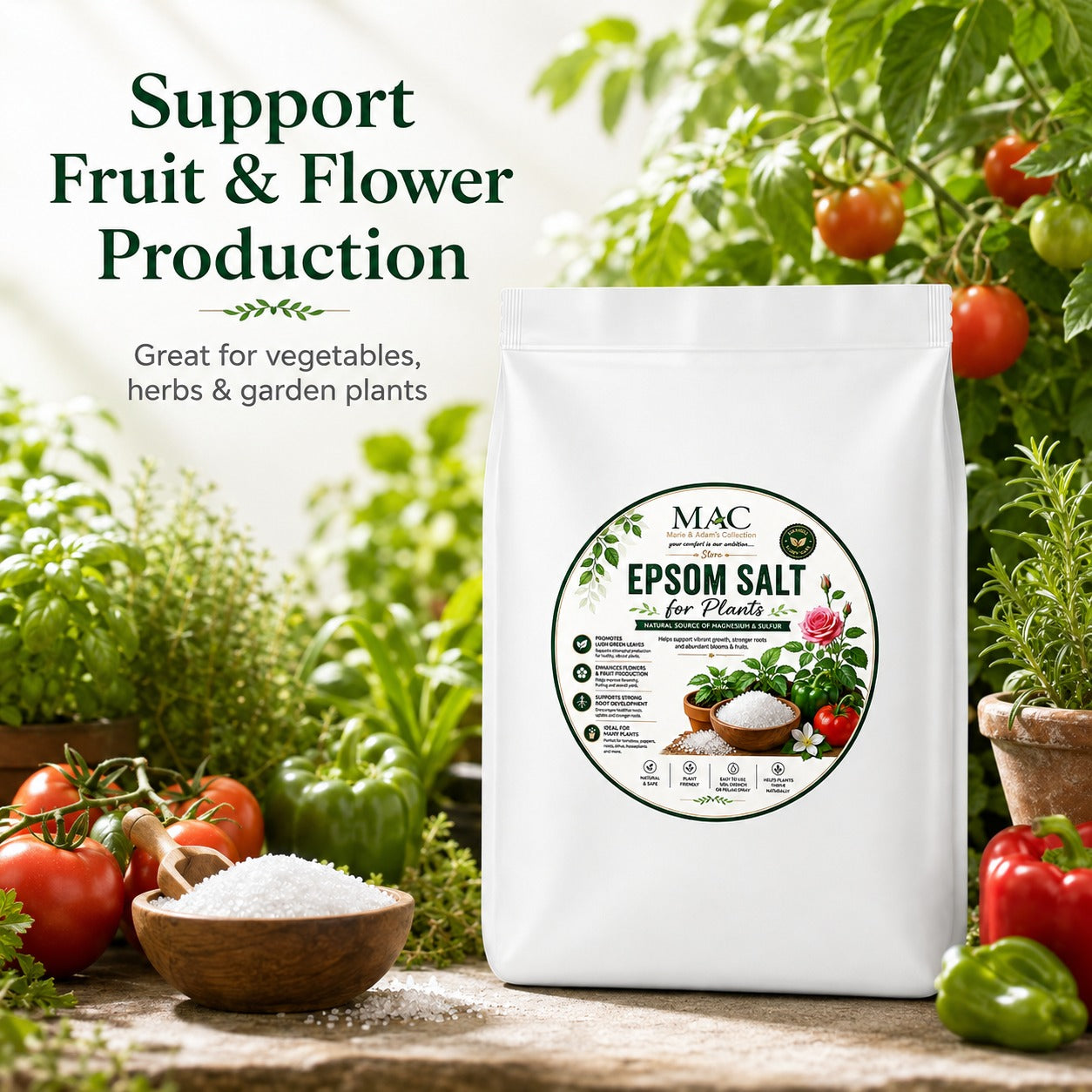 Epsom Salt for Plants 5kg – Magnesium Sulphate Crystals for Garden, Flowers, Vegetables & Houseplants