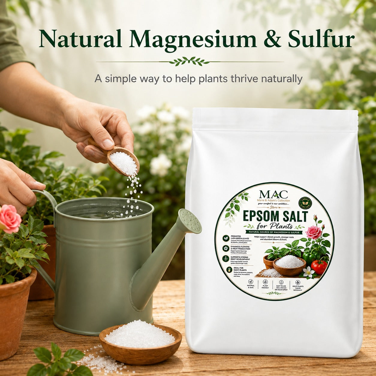 Epsom Salt for Plants 5kg – Magnesium Sulphate Crystals for Garden, Flowers, Vegetables & Houseplants